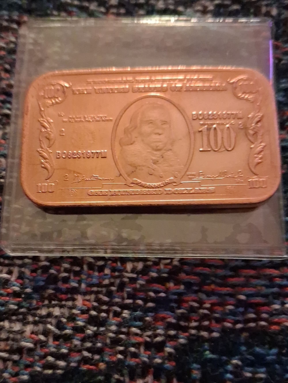 Copper Tone Novelty 100 Banknote Bar - Decorative Accent
